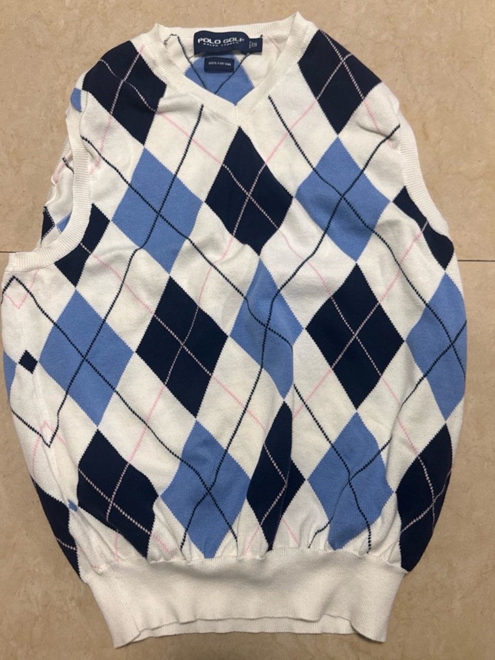 Ralph Lauren Kids Argyle Sweater Vest - White, Navy & Light Blue